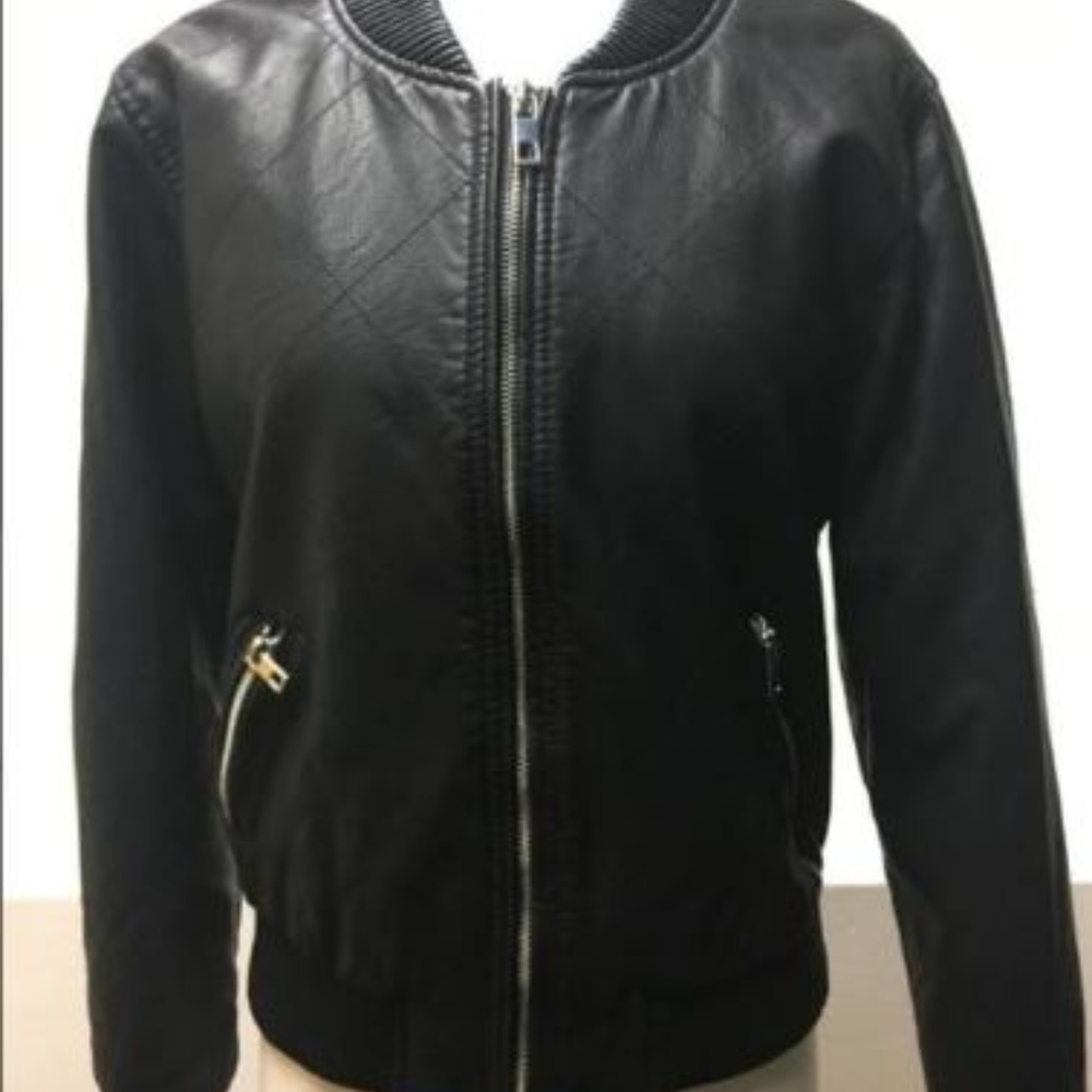 RD Style FAUX LeatherQuilted Bomber Jacket Blk NWT